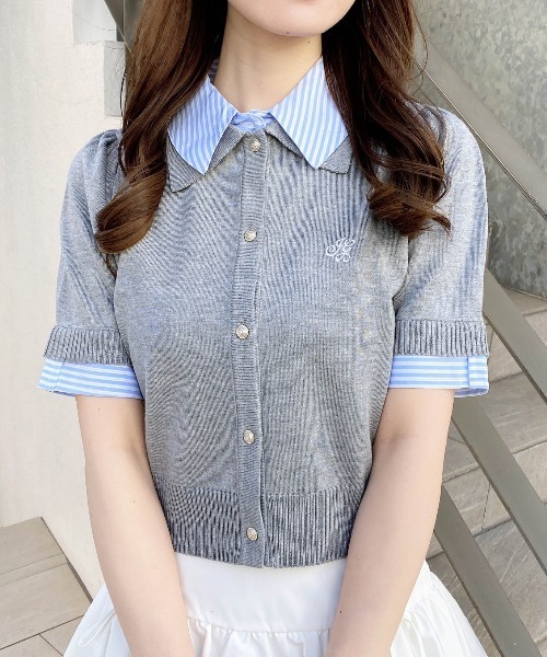 INGNI（イング）の「Wカラー配色半袖ポロニット（ニット/セーター・レディース・ネイビー系8/グレー系8/ホワイト系その他4・M）」の3枚目の写真