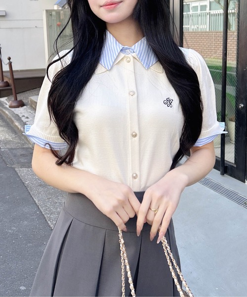 INGNI（イング）の「Wカラー配色半袖ポロニット（ニット/セーター・レディース・ネイビー系8/グレー系8/ホワイト系その他4・M）」の22枚目の写真