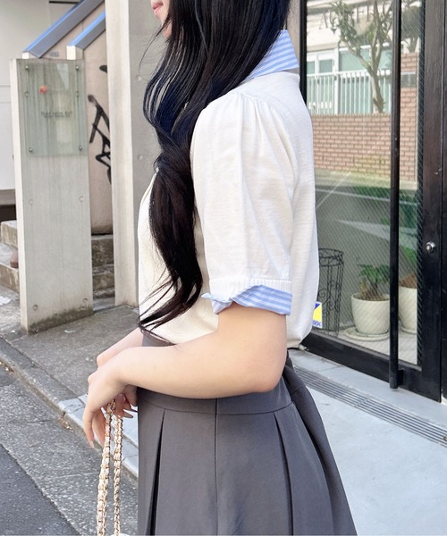 INGNI（イング）の「Wカラー配色半袖ポロニット（ニット/セーター・レディース・ネイビー系8/グレー系8/ホワイト系その他4・M）」の21枚目の写真