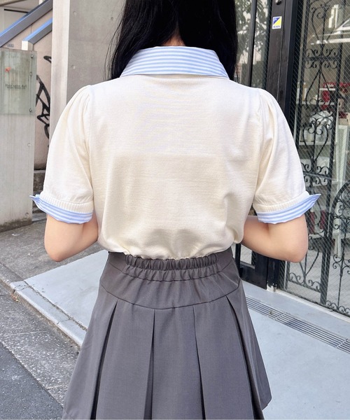 INGNI（イング）の「Wカラー配色半袖ポロニット（ニット/セーター・レディース・ネイビー系8/グレー系8/ホワイト系その他4・M）」の20枚目の写真