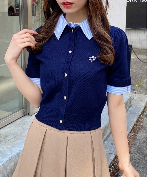 INGNI（イング）の「Wカラー配色半袖ポロニット（ニット/セーター・レディース・ネイビー系8/グレー系8/ホワイト系その他4・M）」の9枚目の写真