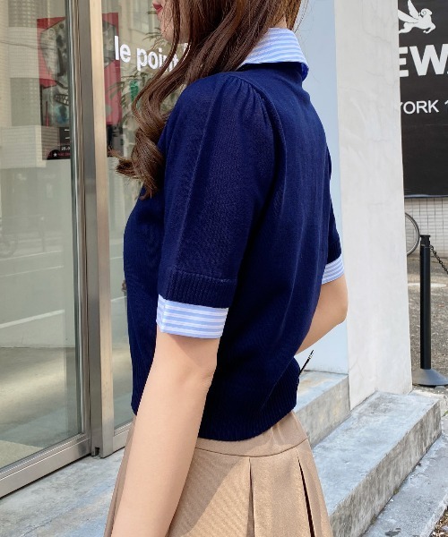 INGNI（イング）の「Wカラー配色半袖ポロニット（ニット/セーター・レディース・ネイビー系8/グレー系8/ホワイト系その他4・M）」の7枚目の写真