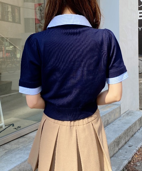 INGNI（イング）の「Wカラー配色半袖ポロニット（ニット/セーター・レディース・ネイビー系8/グレー系8/ホワイト系その他4・M）」の6枚目の写真