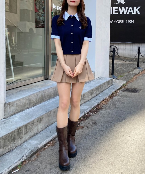 INGNI（イング）の「Wカラー配色半袖ポロニット（ニット/セーター・レディース・ネイビー系8/グレー系8/ホワイト系その他4・M）」の5枚目の写真