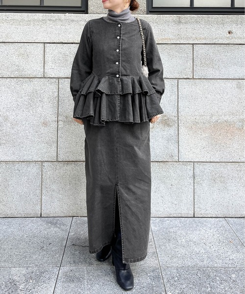 CURA CLOSET（キュラ クローゼット）の「【loverara.loverara コラボ】【セットアップ対応】デニムジャンパースカート/スタイルアップ/体型カバー（ジャンパースカート・レディース・ブルー/ライトブルー/ブラック系・C/フリー）」の6枚目の写真