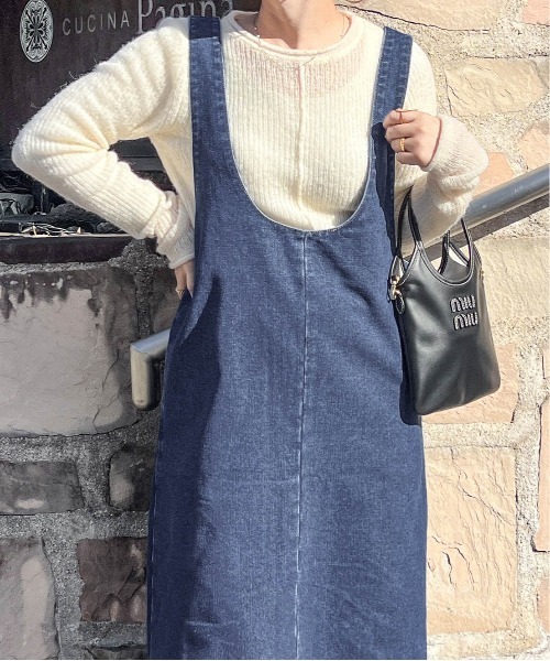 CURA CLOSET（キュラ クローゼット）の「【loverara.loverara コラボ】【セットアップ対応】デニムジャンパースカート/スタイルアップ/体型カバー（ジャンパースカート・レディース・ブルー/ライトブルー/ブラック系・C/フリー）」の15枚目の写真