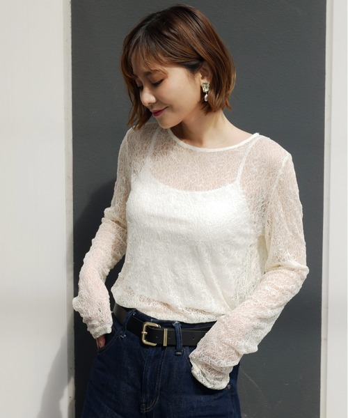 My shawty(マイシャウティー)の「lace gather top(Tシャツ/カットソー・レディース・アイボリー/ブラック/ライトブルー/ベージュ・FREE)」の2枚目の写真