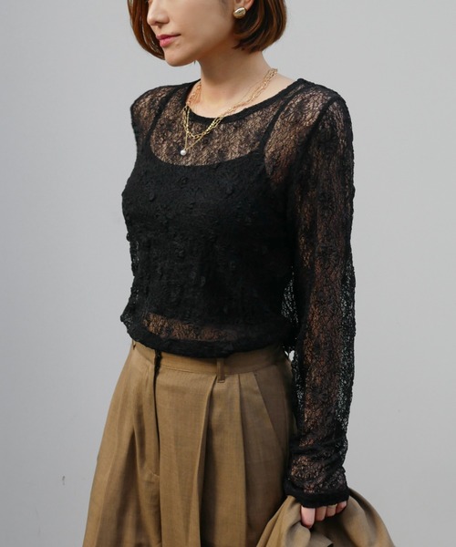 My shawty(マイシャウティー)の「lace gather top(Tシャツ/カットソー・レディース・アイボリー/ブラック/ライトブルー/ベージュ・FREE)」の3枚目の写真