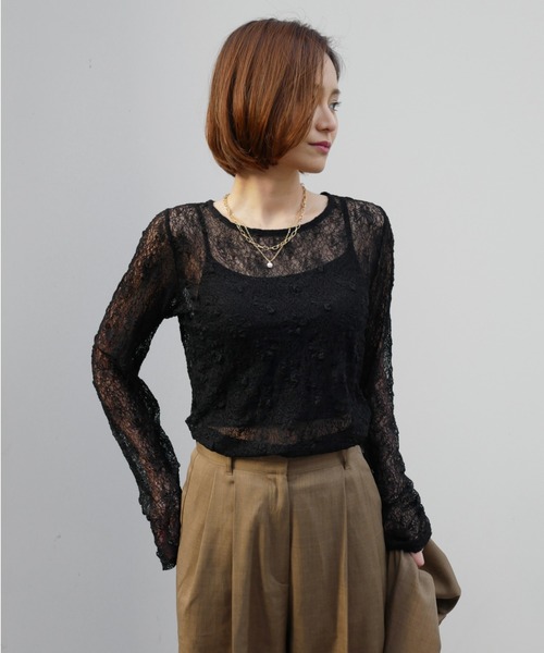 My shawty(マイシャウティー)の「lace gather top(Tシャツ/カットソー・レディース・アイボリー/ブラック/ライトブルー/ベージュ・FREE)」の10枚目の写真