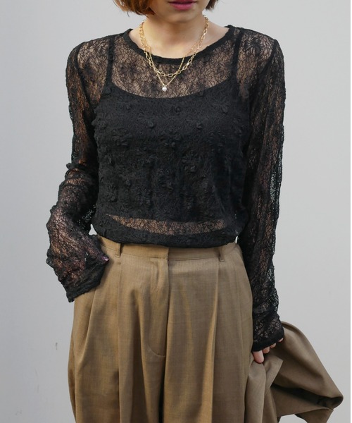 My shawty(マイシャウティー)の「lace gather top(Tシャツ/カットソー・レディース・アイボリー/ブラック/ライトブルー/ベージュ・FREE)」の12枚目の写真