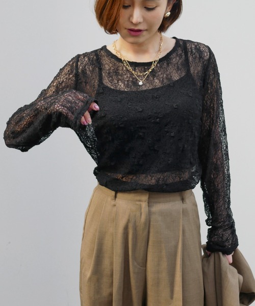 My shawty(マイシャウティー)の「lace gather top(Tシャツ/カットソー・レディース・アイボリー/ブラック/ライトブルー/ベージュ・FREE)」の11枚目の写真