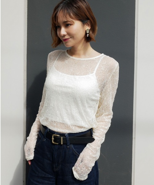 My shawty(マイシャウティー)の「lace gather top(Tシャツ/カットソー・レディース・アイボリー/ブラック/ライトブルー/ベージュ・FREE)」の14枚目の写真
