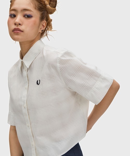 FRED PERRY(フレッドペリー)の「Open Weave Chequerboard Shirt/オープンウィーブチェッカーボードシャツ(シャツ/ブラウス・レディース・ホワイト・10)」の3枚目の写真