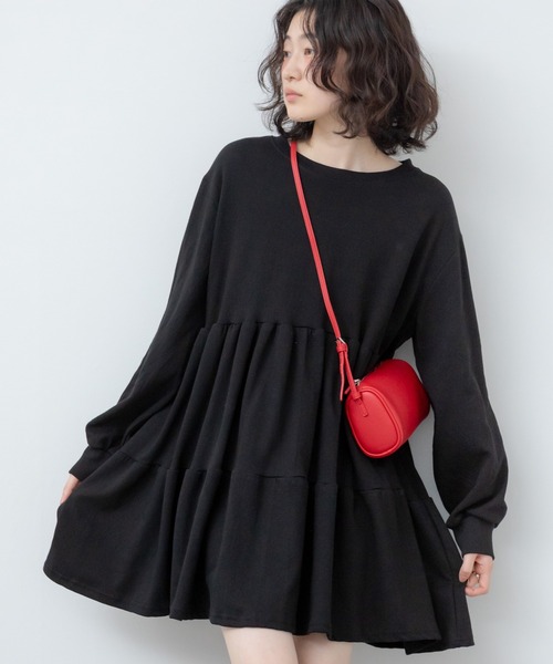 HEILIS(ヘイリス)の「ティアードカットワンピース / カットソー 長袖 ワンピース ミドル丈 膝丈 チュニック スエット スウェットライク ティアード 夏服 春服 秋服 韓国 無地 シンプル ノームコア カジュアル レイヤード シティガール マタニティ(ワンピース・レディース・グレー/ブラック・FREE)」の3枚目の写真