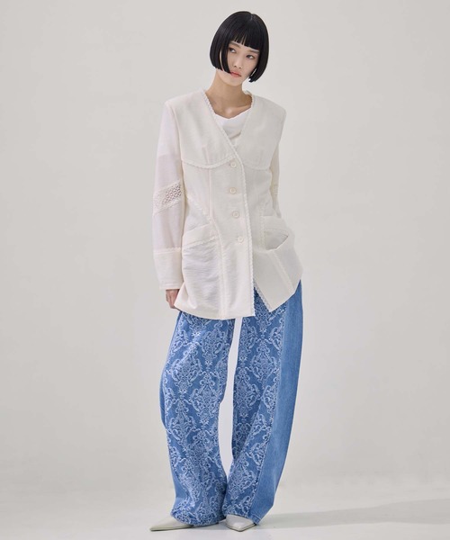 FETICO（フェティコ）の「【FETICO/フェティコ】《STUDIOUS別注》別注 LACE-PANELED JACKET/レースパネルドジャケット/シャツジャケット（ノーカラージャケット・レディース・ブラック/アイボリー・36/38）」の16枚目の写真