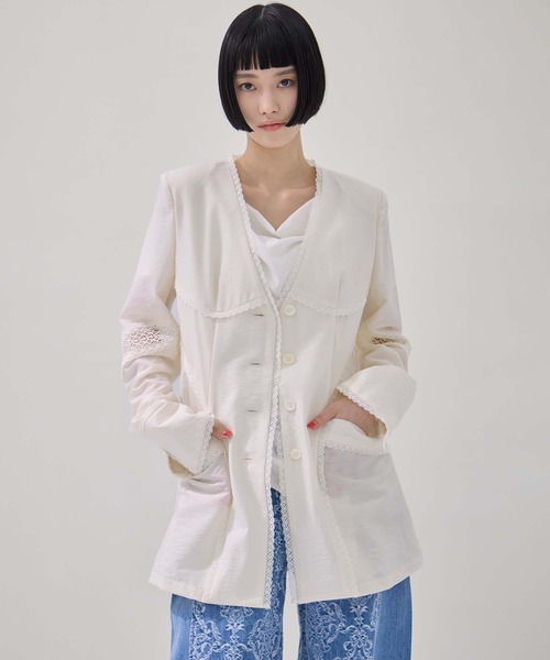 FETICO（フェティコ）の「【FETICO/フェティコ】《STUDIOUS別注》別注 LACE-PANELED JACKET/レースパネルドジャケット/シャツジャケット（ノーカラージャケット・レディース・ブラック/アイボリー・36/38）」の19枚目の写真