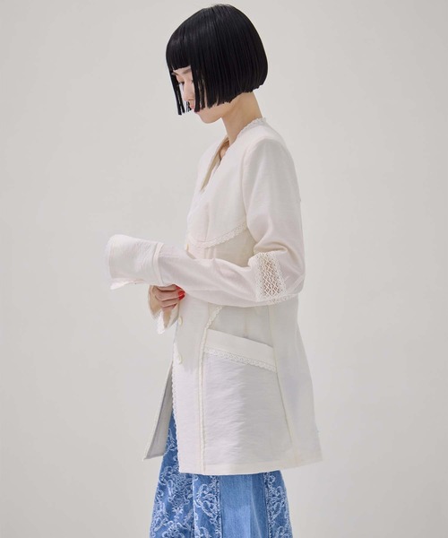 FETICO（フェティコ）の「【FETICO/フェティコ】《STUDIOUS別注》別注 LACE-PANELED JACKET/レースパネルドジャケット/シャツジャケット（ノーカラージャケット・レディース・ブラック/アイボリー・36/38）」の20枚目の写真