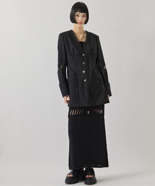 FETICO（フェティコ）の「【FETICO/フェティコ】《STUDIOUS別注》別注 LACE-PANELED JACKET/レースパネルドジャケット/シャツジャケット（ノーカラージャケット・レディース・ブラック/アイボリー・36/38）」の9枚目の写真