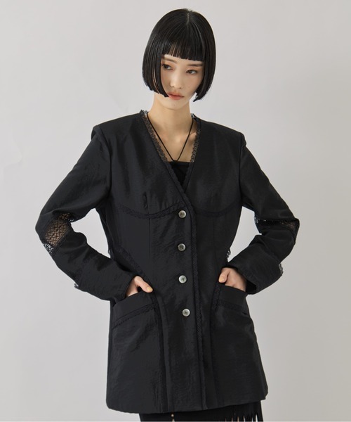 FETICO（フェティコ）の「【FETICO/フェティコ】《STUDIOUS別注》別注 LACE-PANELED JACKET/レースパネルドジャケット/シャツジャケット（ノーカラージャケット・レディース・ブラック/アイボリー・36/38）」の12枚目の写真