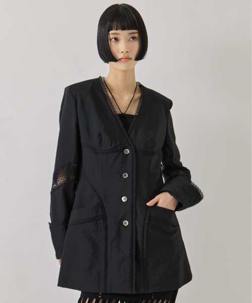 FETICO（フェティコ）の「【FETICO/フェティコ】《STUDIOUS別注》別注 LACE-PANELED JACKET/レースパネルドジャケット/シャツジャケット（ノーカラージャケット・レディース・ブラック/アイボリー・36/38）」の13枚目の写真