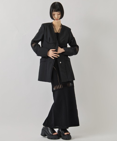 FETICO（フェティコ）の「【FETICO/フェティコ】《STUDIOUS別注》別注 LACE-PANELED JACKET/レースパネルドジャケット/シャツジャケット（ノーカラージャケット・レディース・ブラック/アイボリー・36/38）」の11枚目の写真