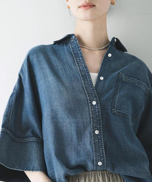 URBAN RESEARCH（アーバンリサーチ）の「ハーフスリーブシアーデニムシャツ（シャツ/ブラウス・レディース・ブルー/ブルー系その他・FREE）」の3枚目の写真