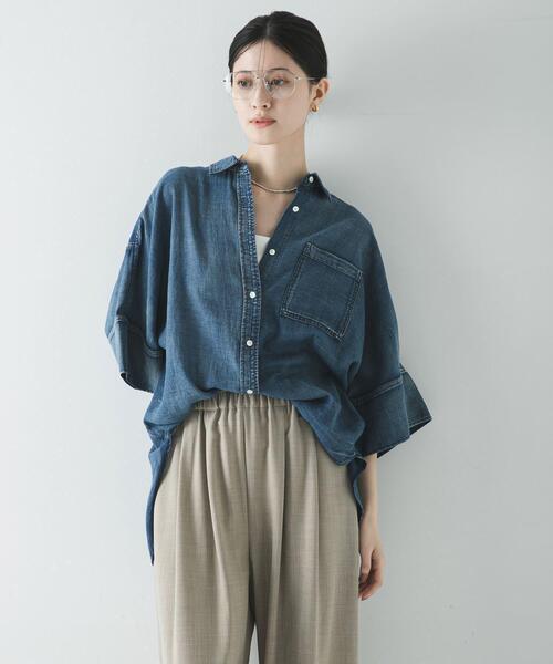 URBAN RESEARCH（アーバンリサーチ）の「ハーフスリーブシアーデニムシャツ（シャツ/ブラウス・レディース・ブルー/ブルー系その他・FREE）」の6枚目の写真