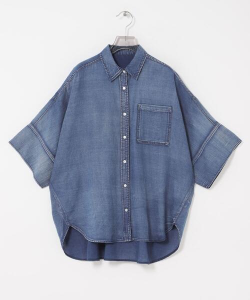 URBAN RESEARCH（アーバンリサーチ）の「ハーフスリーブシアーデニムシャツ（シャツ/ブラウス・レディース・ブルー/ブルー系その他・FREE）」の8枚目の写真