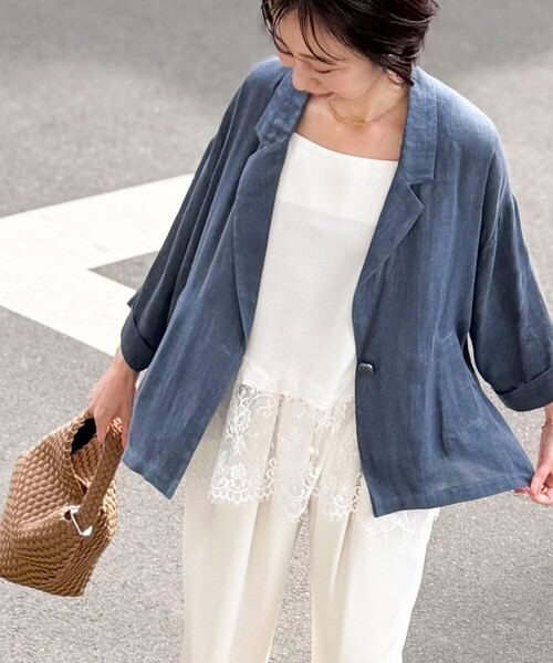 MICO COULIER(ミコクリエ)の「シアーデニムテーラージャケット(テーラードジャケット・レディース・チャコールグレー/ネイビー/サックスブルー・38)」の3枚目の写真