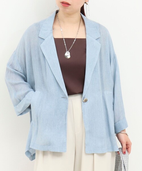 MICO COULIER(ミコクリエ)の「シアーデニムテーラージャケット(テーラードジャケット・レディース・チャコールグレー/ネイビー/サックスブルー・38)」の5枚目の写真