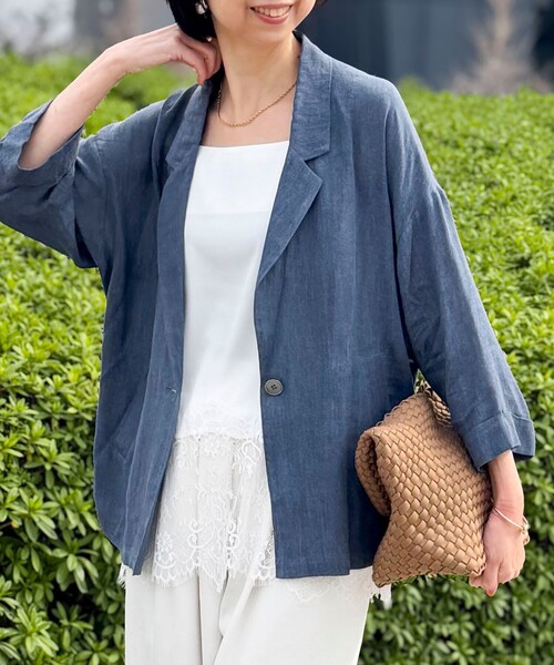 MICO COULIER(ミコクリエ)の「シアーデニムテーラージャケット(テーラードジャケット・レディース・チャコールグレー/ネイビー/サックスブルー・38)」の13枚目の写真