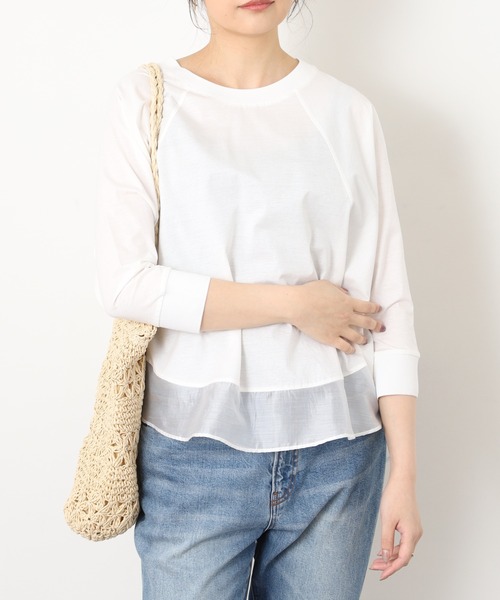EGLANTINE(エグランティーヌ)の「EGLANTINE シアードッキング七分袖フレアカットソー(Tシャツ/カットソー・レディース・チャコールグレー/オフホワイト/ホワイト×ブラック/ブラック×ホワイト・38)」の6枚目の写真