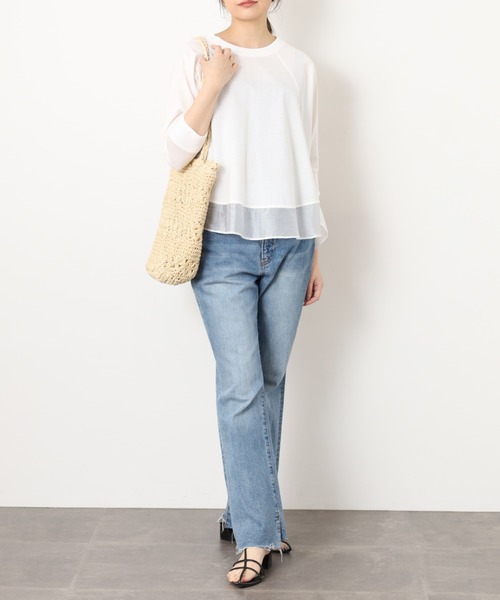 EGLANTINE(エグランティーヌ)の「EGLANTINE シアードッキング七分袖フレアカットソー(Tシャツ/カットソー・レディース・チャコールグレー/オフホワイト/ホワイト×ブラック/ブラック×ホワイト・38)」の10枚目の写真