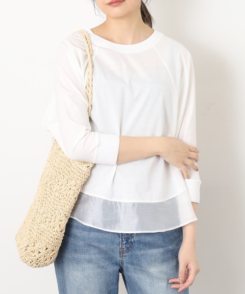 EGLANTINE(エグランティーヌ)の「EGLANTINE シアードッキング七分袖フレアカットソー(Tシャツ/カットソー・レディース・チャコールグレー/オフホワイト/ホワイト×ブラック/ブラック×ホワイト・38)」の8枚目の写真