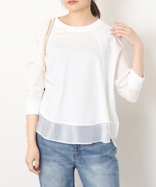 EGLANTINE(エグランティーヌ)の「EGLANTINE シアードッキング七分袖フレアカットソー(Tシャツ/カットソー・レディース・チャコールグレー/オフホワイト/ホワイト×ブラック/ブラック×ホワイト・38)」の9枚目の写真