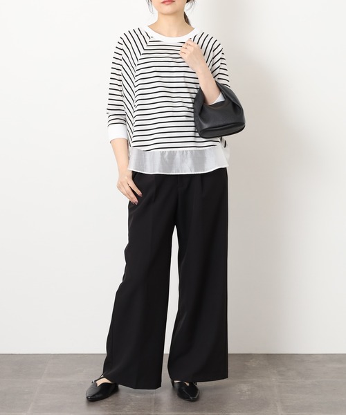 EGLANTINE(エグランティーヌ)の「EGLANTINE シアードッキング七分袖フレアカットソー(Tシャツ/カットソー・レディース・チャコールグレー/オフホワイト/ホワイト×ブラック/ブラック×ホワイト・38)」の17枚目の写真