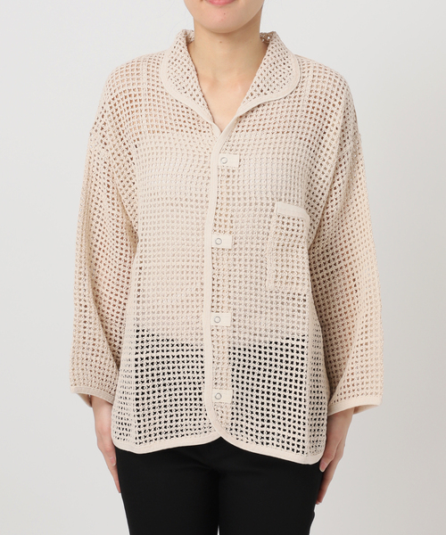 美品 25SS ARMY TWILL アーミーツイル Cotton Mesh Shirt メッシュ シャツ カーディガン AM-2513006 Fサイズ ブラック レディース 古着 中古 USED 別注【ARMY TWILL/アーミーツイル】Cotton Mesh Shirt（カーディガン