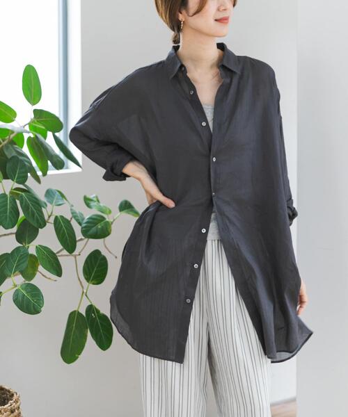 URBAN RESEARCH DOORS（アーバンリサーチドアーズ）の「『WEB/一部店舗限定カラー』ラミーコットンビックシャツ（シャツ/ブラウス・レディース・ブルー/チャコールグレー/ミント/ピンク・FREE）」の2枚目の写真