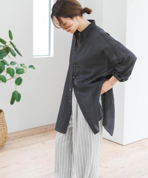 春夏新作 アーバンリサーチDOORS 新品 ラミーコットンビッグシャツ＊ブルー セール】ラミーコットンビックシャツ（シャツ/ブラウス）｜URBAN