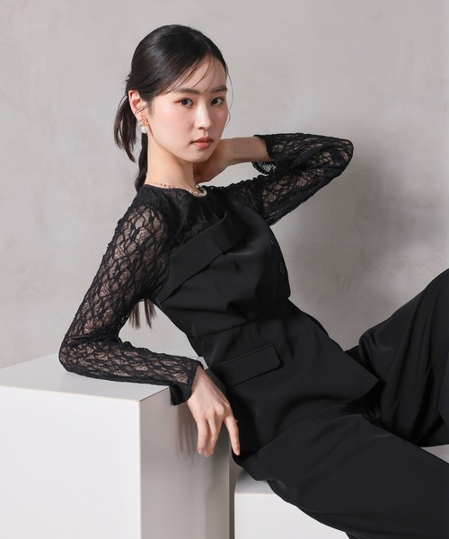 Kana（カナ）の「フラワーチュールペプラムビスチェドッキングパンツドレス2点セットアップ パーティー 結婚式 お呼ばれ オケージョン（パンツドレス・レディース・ブルー/チャコールグレー/ブラック・M）」の8枚目の写真