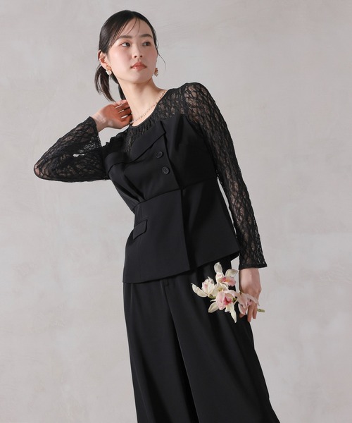 Kana（カナ）の「フラワーチュールペプラムビスチェドッキングパンツドレス2点セットアップ パーティー 結婚式 お呼ばれ オケージョン（パンツドレス・レディース・ブルー/チャコールグレー/ブラック・M）」の7枚目の写真
