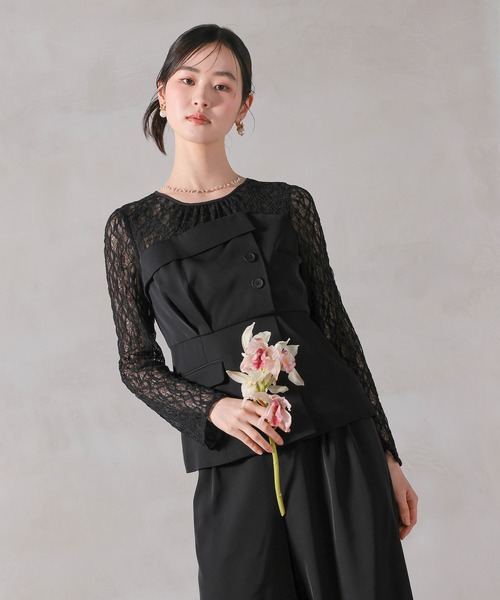 Kana（カナ）の「フラワーチュールペプラムビスチェドッキングパンツドレス2点セットアップ パーティー 結婚式 お呼ばれ オケージョン（パンツドレス・レディース・ブルー/チャコールグレー/ブラック・M）」の10枚目の写真
