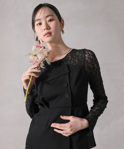 Kana（カナ）の「フラワーチュールペプラムビスチェドッキングパンツドレス2点セットアップ パーティー 結婚式 お呼ばれ オケージョン（パンツドレス・レディース・ブルー/チャコールグレー/ブラック・M）」の4枚目の写真