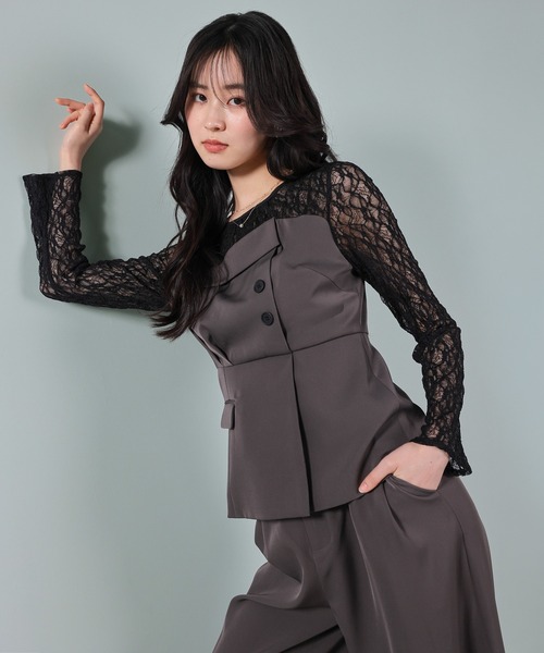 Kana（カナ）の「フラワーチュールペプラムビスチェドッキングパンツドレス2点セットアップ パーティー 結婚式 お呼ばれ オケージョン（パンツドレス・レディース・ブルー/チャコールグレー/ブラック・M）」の17枚目の写真