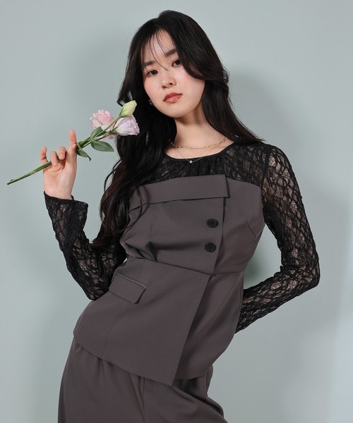 Kana（カナ）の「フラワーチュールペプラムビスチェドッキングパンツドレス2点セットアップ パーティー 結婚式 お呼ばれ オケージョン（パンツドレス・レディース・ブルー/チャコールグレー/ブラック・M）」の18枚目の写真