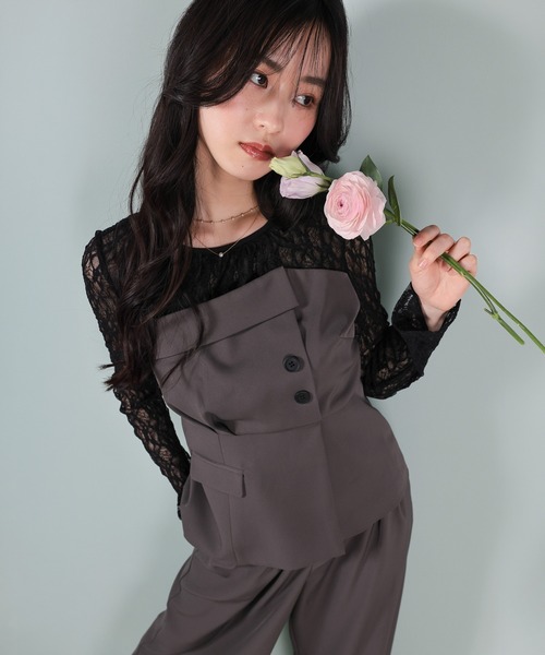 Kana（カナ）の「フラワーチュールペプラムビスチェドッキングパンツドレス2点セットアップ パーティー 結婚式 お呼ばれ オケージョン（パンツドレス・レディース・ブルー/チャコールグレー/ブラック・M）」の19枚目の写真