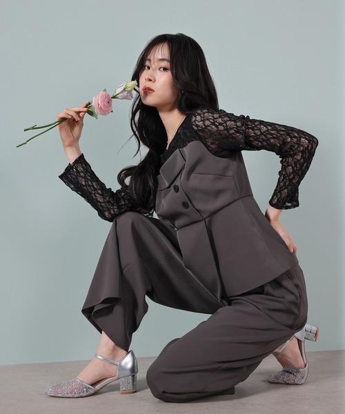 Kana（カナ）の「フラワーチュールペプラムビスチェドッキングパンツドレス2点セットアップ パーティー 結婚式 お呼ばれ オケージョン（パンツドレス・レディース・ブルー/チャコールグレー/ブラック・M）」の20枚目の写真
