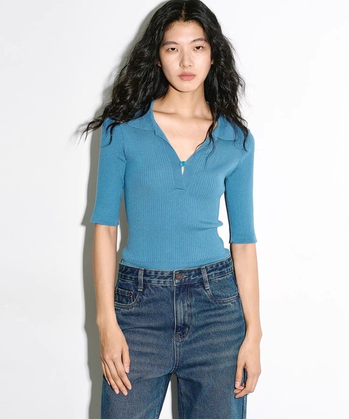 EIGHTHMONTH(エイスマンス)の「ストーンポロネックニットトップス EM26s062【EIGHTHMONTH】(Tシャツ/カットソー・レディース・ブラック/ブルー・S/M)」の6枚目の写真