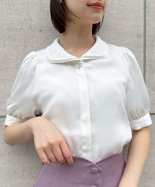 an another angelus(アンアナザーアンジェラス)の「レースリボンタイ付き5分袖ブラウス/fint フィント(シャツ/ブラウス・レディース・オフホワイト/ミント/ブルーグレー・FREE)」の6枚目の写真