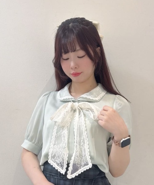 an another angelus(アンアナザーアンジェラス)の「レースリボンタイ付き5分袖ブラウス/fint フィント(シャツ/ブラウス・レディース・オフホワイト/ミント/ブルーグレー・FREE)」の16枚目の写真